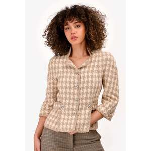 Pre-Loved Chanel™ 2008 Beige/Cream Silk Herringbone Blazer Size 38